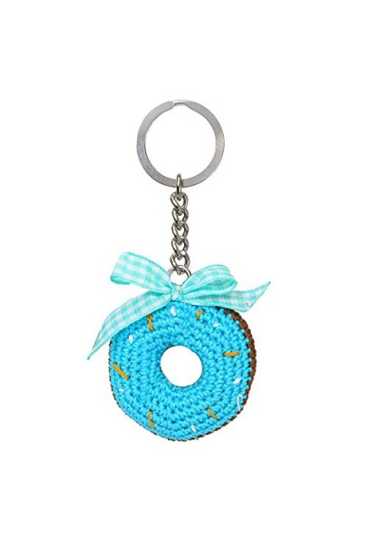 Happy Threads Blue Donut Crochet Keychain